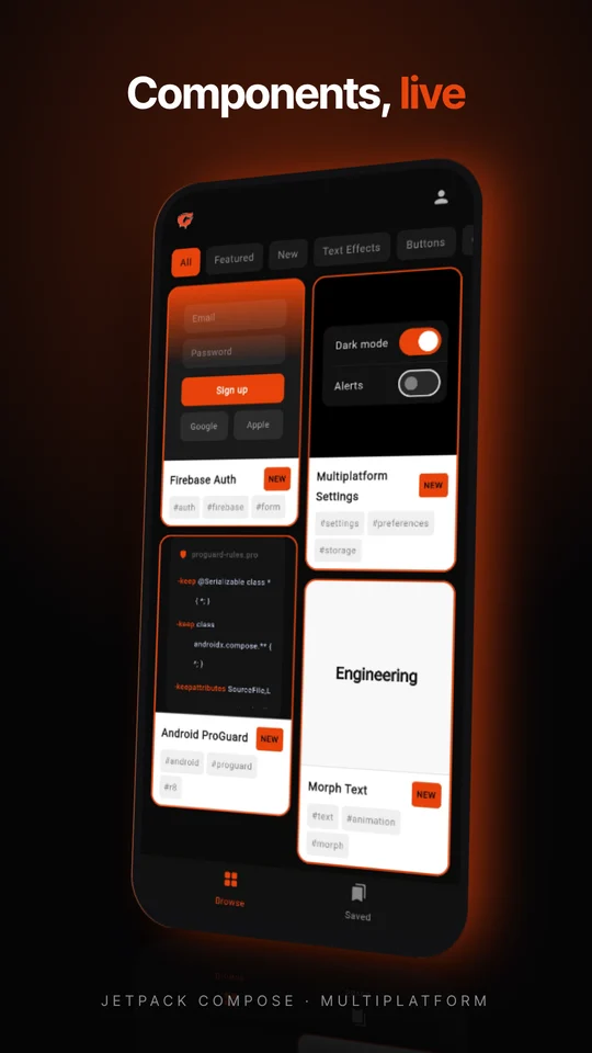 Glaze browse screen with live component cards